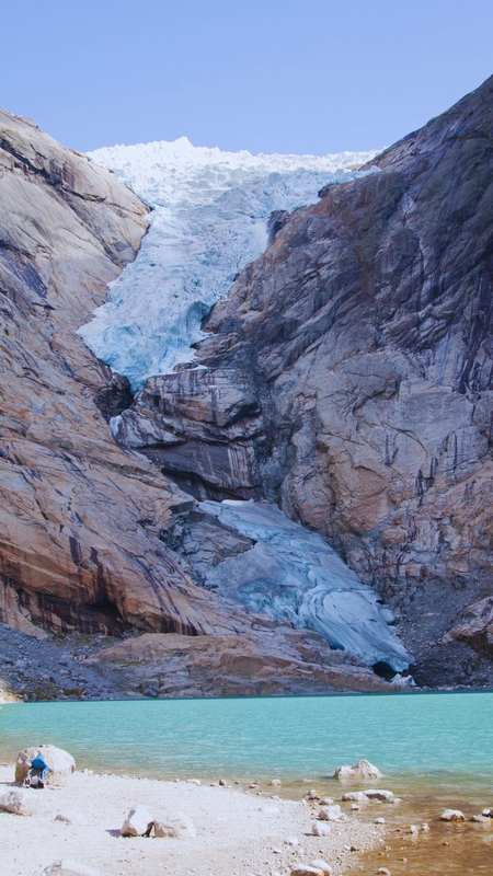 Briksdal Glacier, Western Norway — Glacier arm with blue ice formations accessible by hiking trail